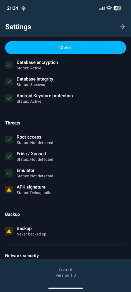 Экран Безопасность